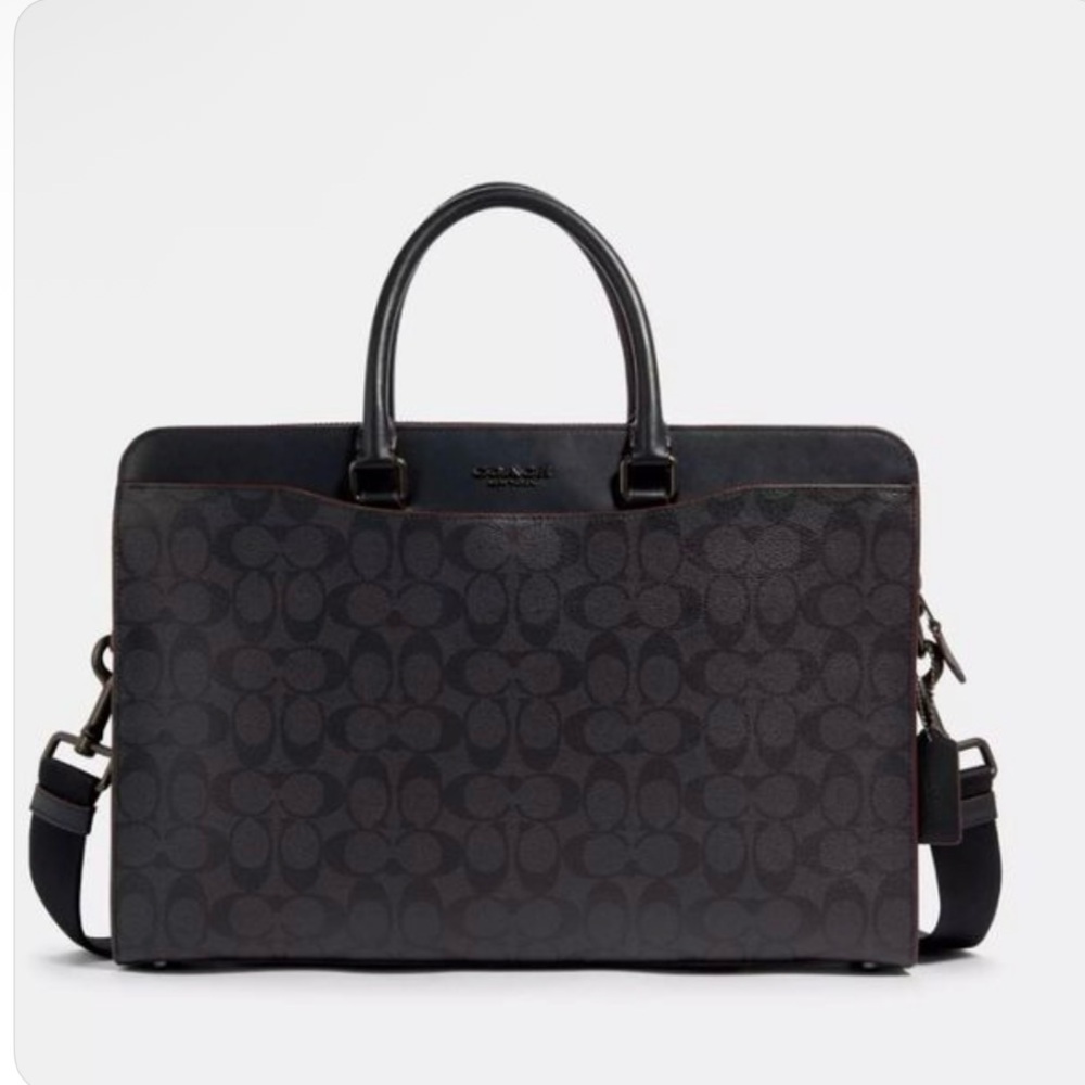 💼 COACH Unisex Structured Brief Signature Logo Calf Leather Bag